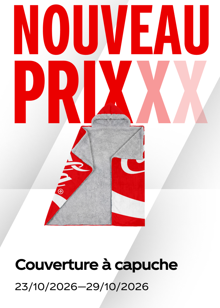 Une couverture à capuchon rouge Coca-Cola affichée comme offre en direct pour la promo de hockey.