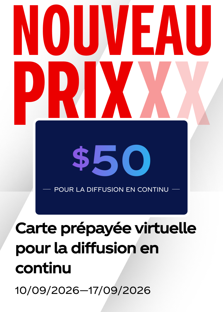 Nouveau prix Coca-Cola : carte prépayée virtuelle de 50 $ pour la diffusion en continu, du 10 au 17 septembre 2026.