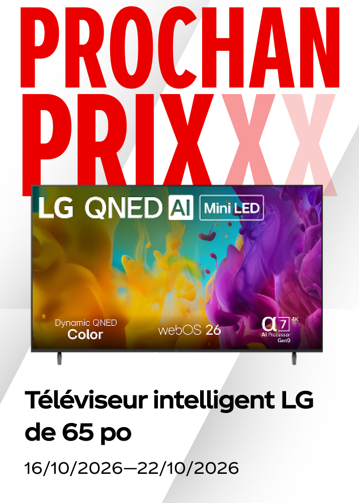Tuile promotionnelle d'automne Coca-Cola annonçant un téléviseur intelligent LG 65 po.