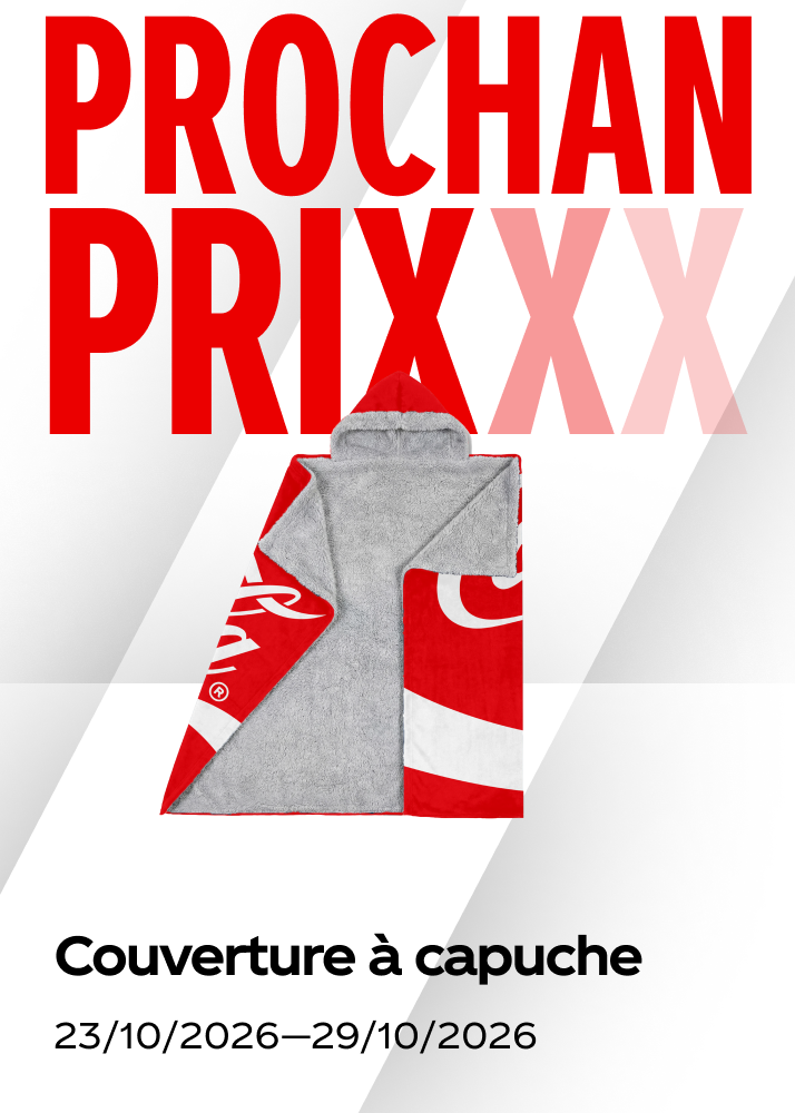 Tuile promotionnelle d'automne Coca-Cola annonçant le tirage d'une couverture à capuche.
