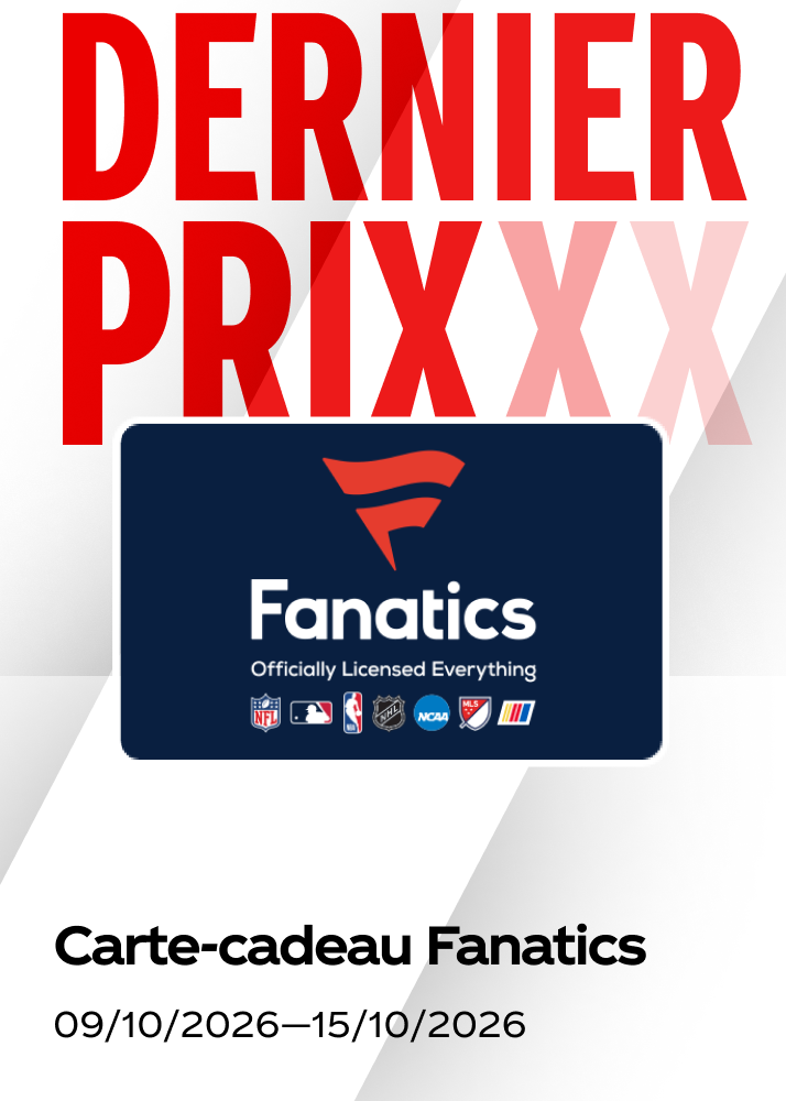 Une carte-cadeau numérique Fanatics présentée comme offre passée pour la promo de hockey Coca-Cola.