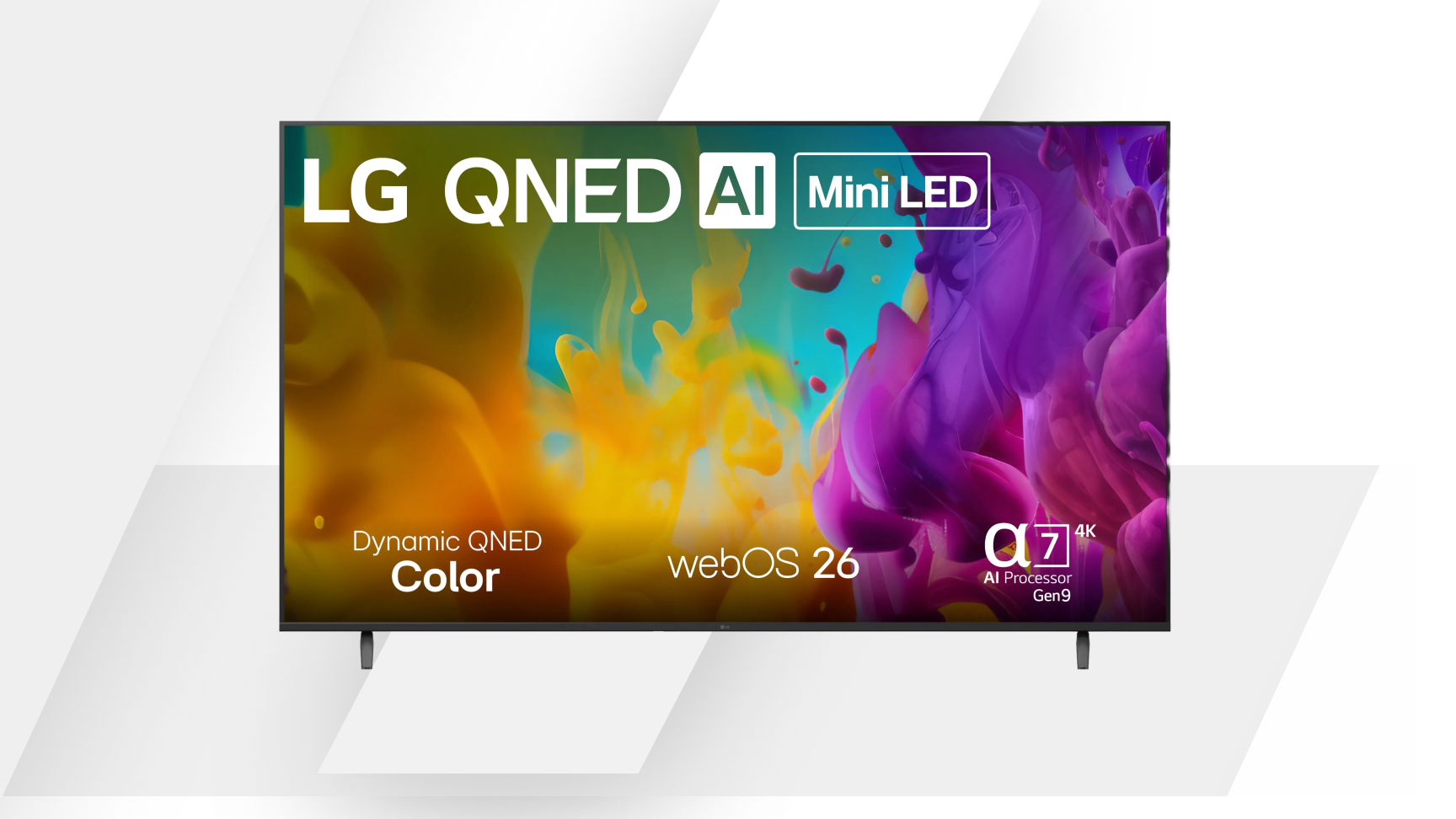 Un téléviseur intelligent LG QNED de 65 pouces affichant des couleurs vives pour la promo de hockey.