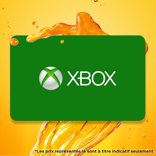 Une carte Xbox verte avec le logo de la marque sur un fond liquide orange Fanta.