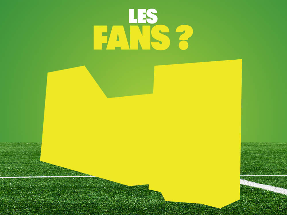 Tuile Fuzeballer semaine 5 montrant silhouette ronde jaune de fans mystères sur terrain de soccer sous grand titre « LES FANS ? ».