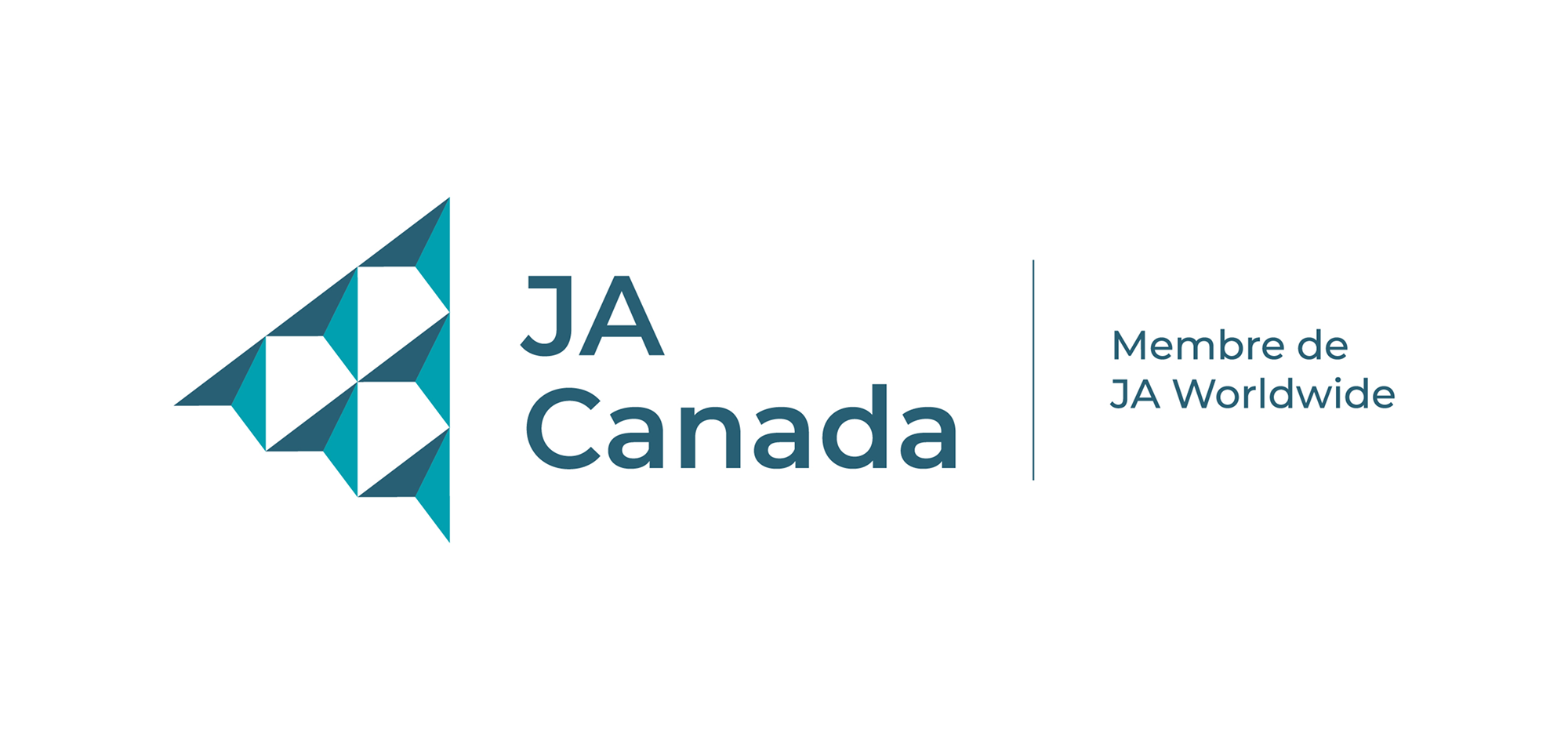 Logo bleu de JA Canada avec mention « Membre de JA Worldwide » sur fond blanc pour la campagne partenaire.