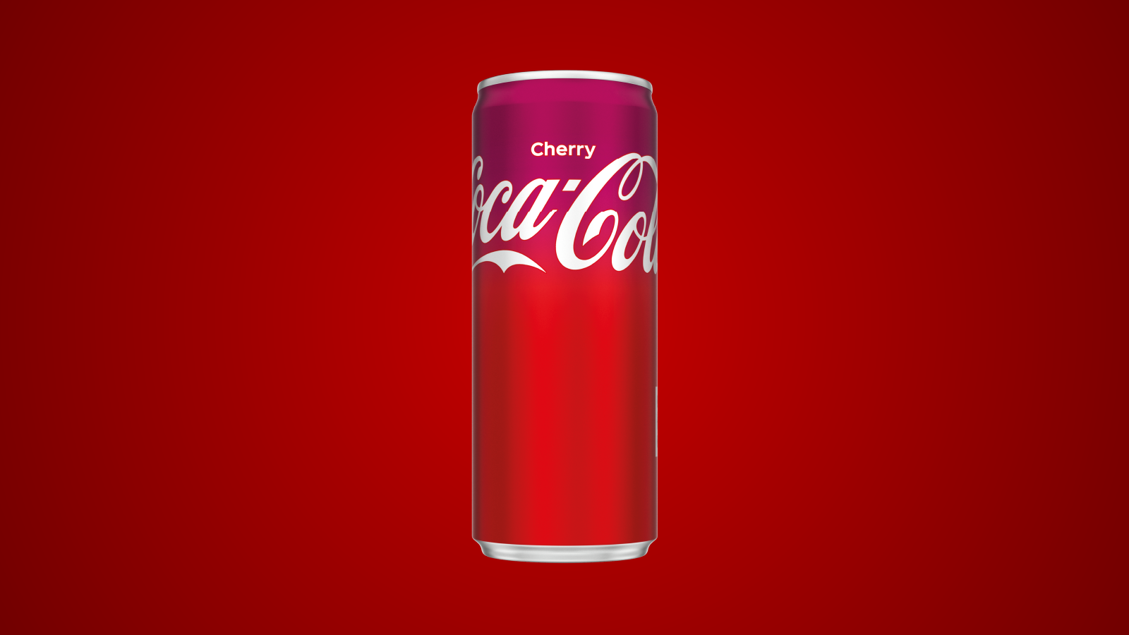Coca-Cola Cherry Dose auf rotem Hintergrund