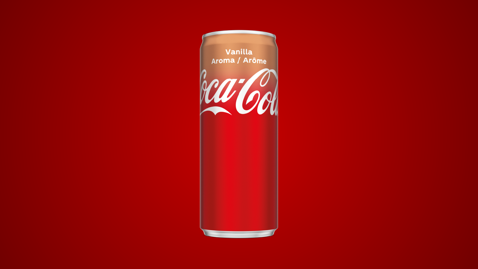 Coca-Cola Vanilla Dose auf rotem Hintergrund