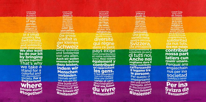 Mit diesen Inseraten setzte Coca-Cola Schweiz ein Zeichen für eine bunte und diskriminierungsfreie Schweiz.