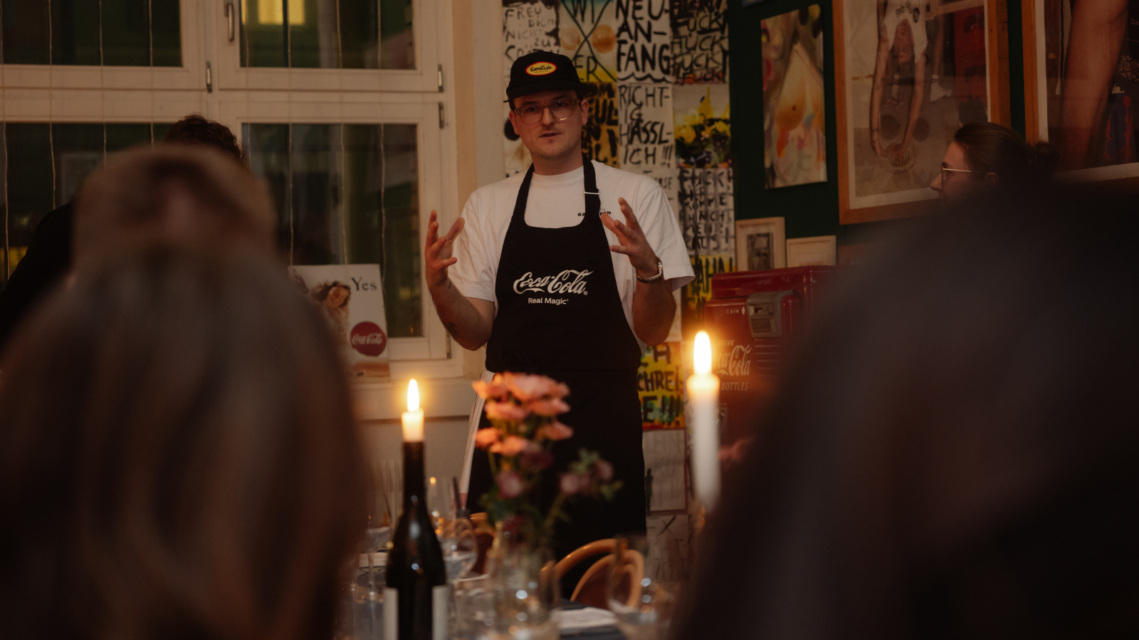 Noah Bachofen explaining the menu