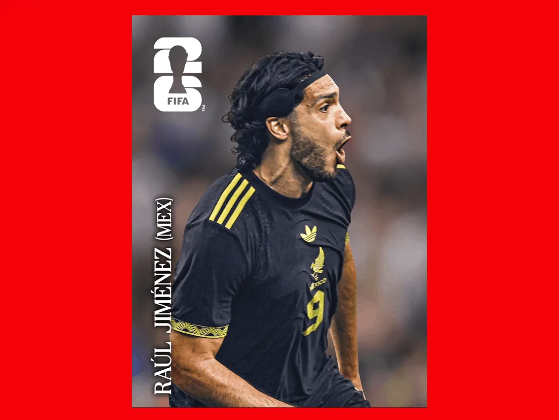FIFA World Cup 2026 Panini sticker of a Mexican player celebrating