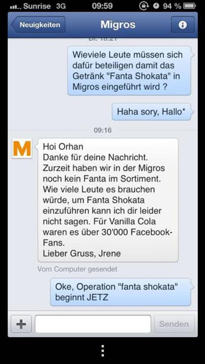 Une demande a aussi été adressée à Migros pour qu’elle ajoute la boisson Fanta Shokata à son assortiment (source: Facebook)