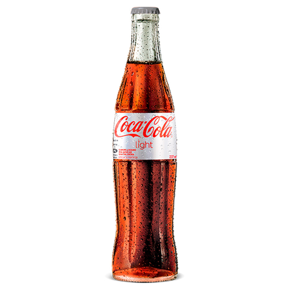 Botella Individual de vidrio de Coca-Cola Light.