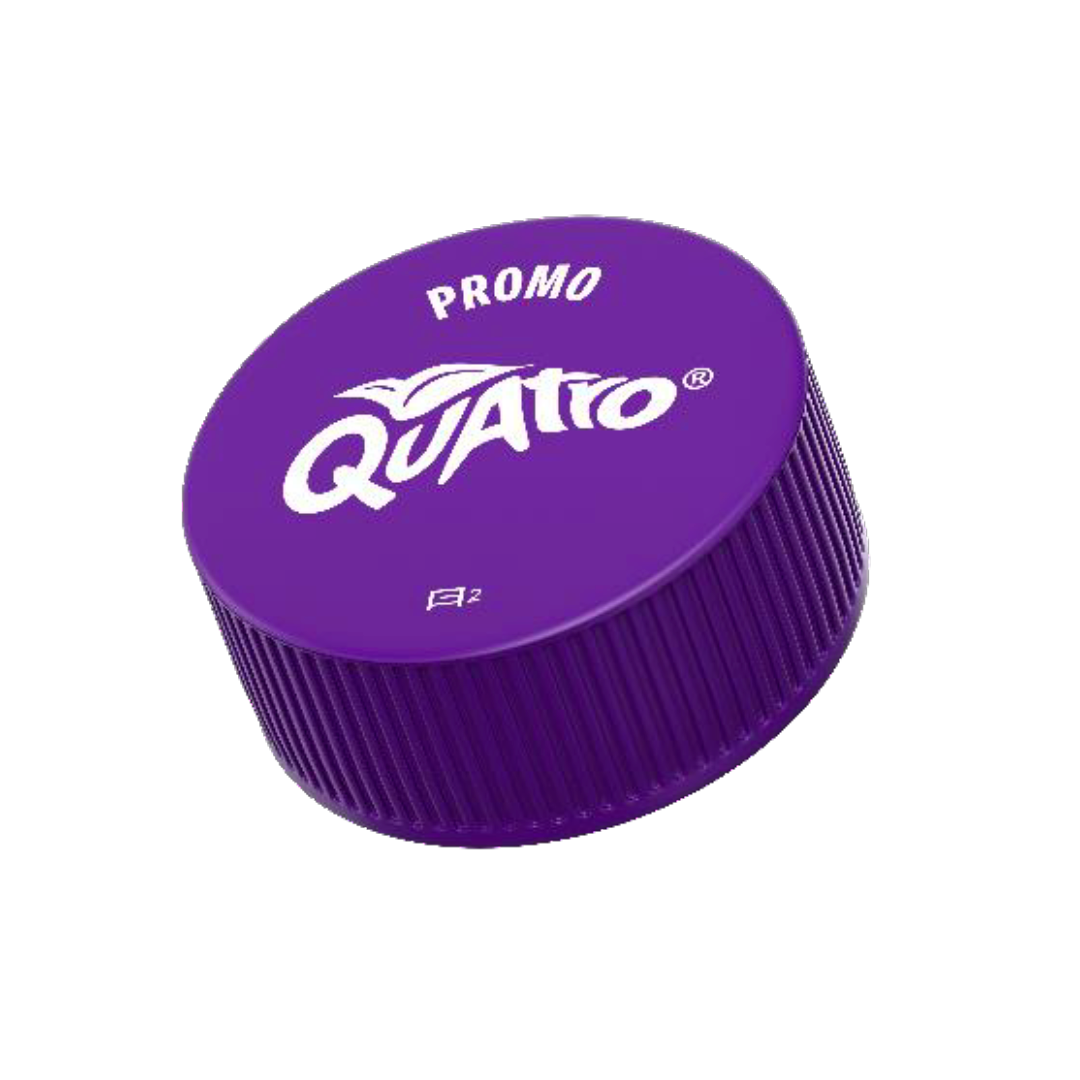 Tapa violeta con el texto "Promo QuAtro" en la parte exterior.
