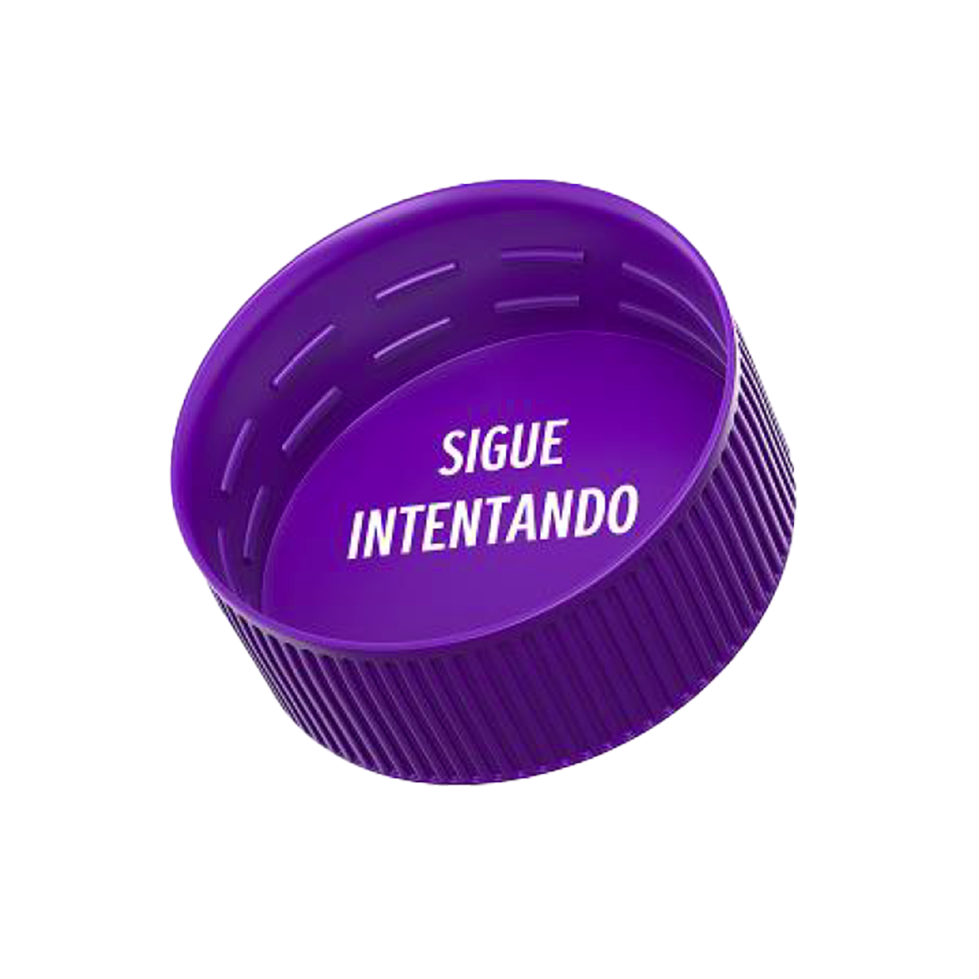 Tapa violeta con el texto "Sigue intentando" del lado de adentro.