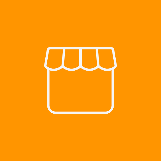 Imagen con vector de tienda y fondo naranja