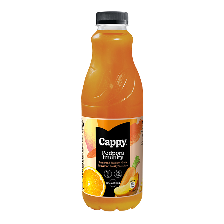 Cappy Strength Support, ovocný nápoj s pomerančovou šťávou a vitaminem D, PET lahev