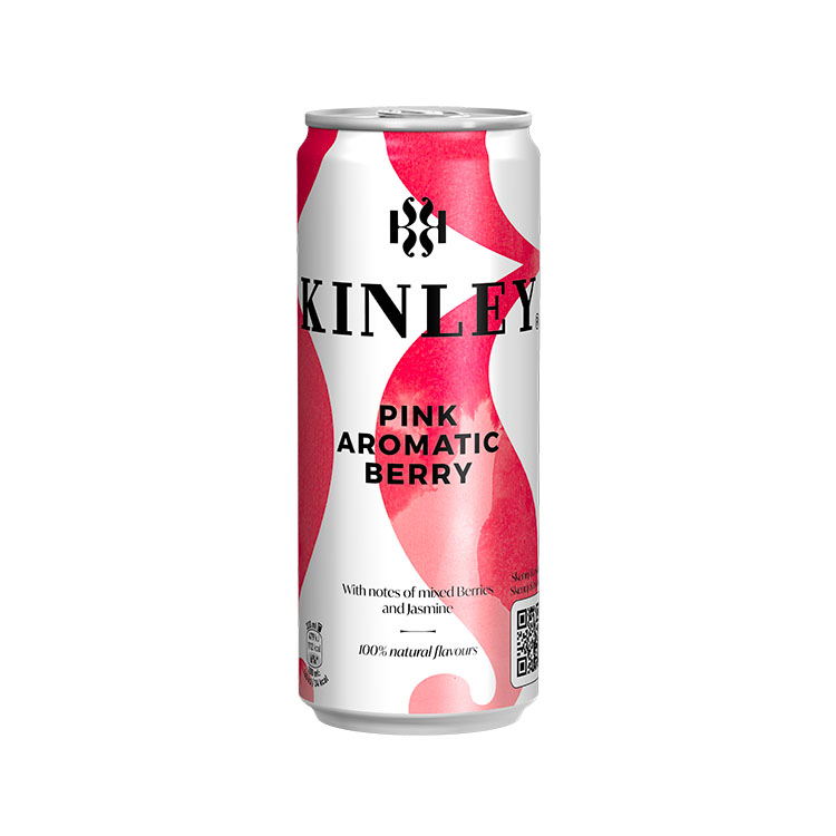 Kinley Pink Aromatic Berry, limonáda s ovocnou příchutí v plechovce
