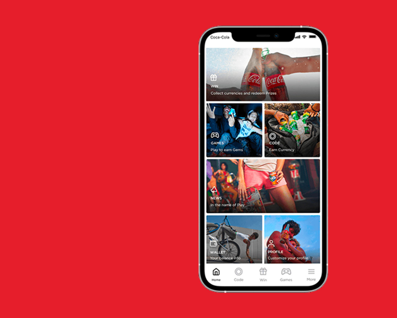 Náhled aplikace Coca-Cola na mobilním telefonu