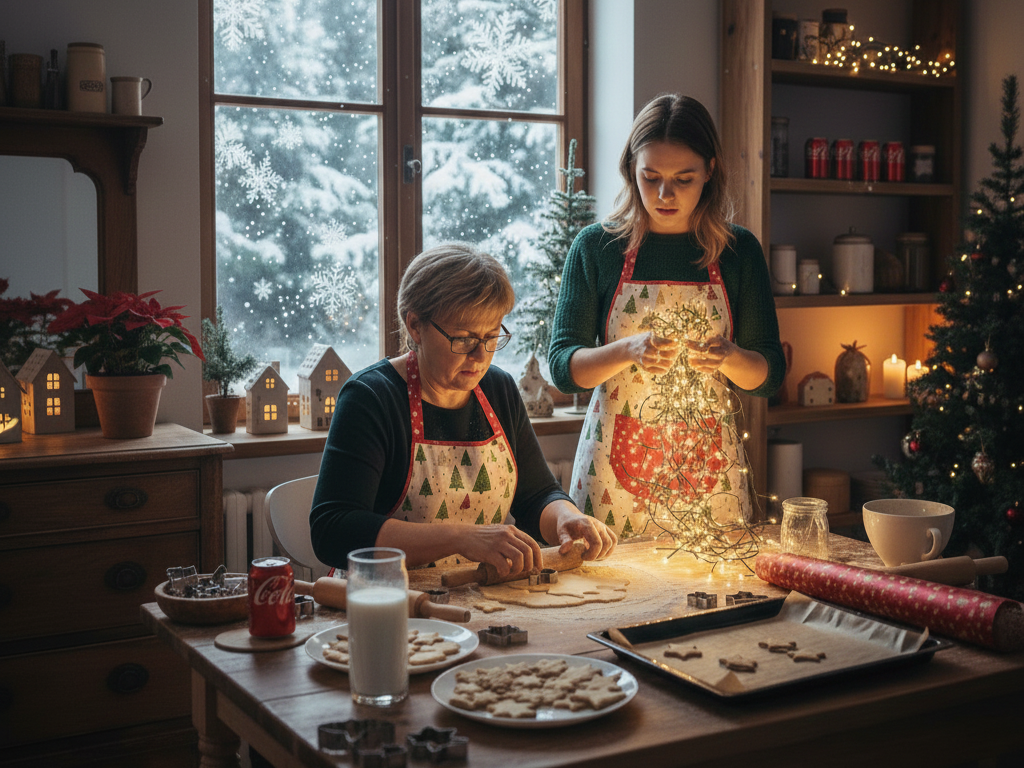 Mladá a stará žena dělá vánoční cukroví