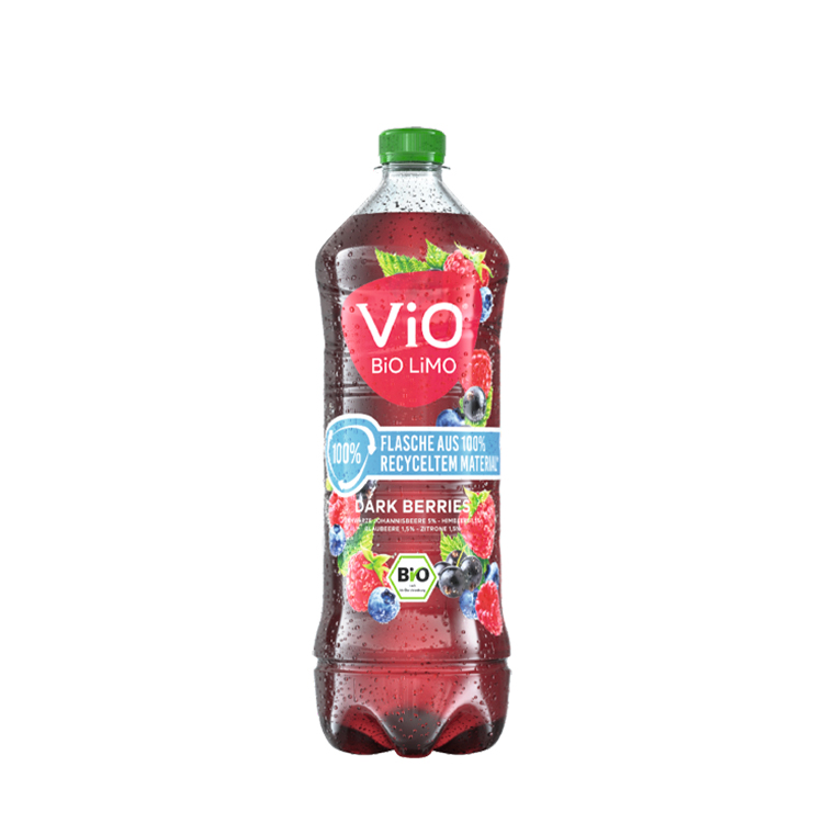Eine 0,5 Liter-Flasche ViO BiO LiMO Dark Berries