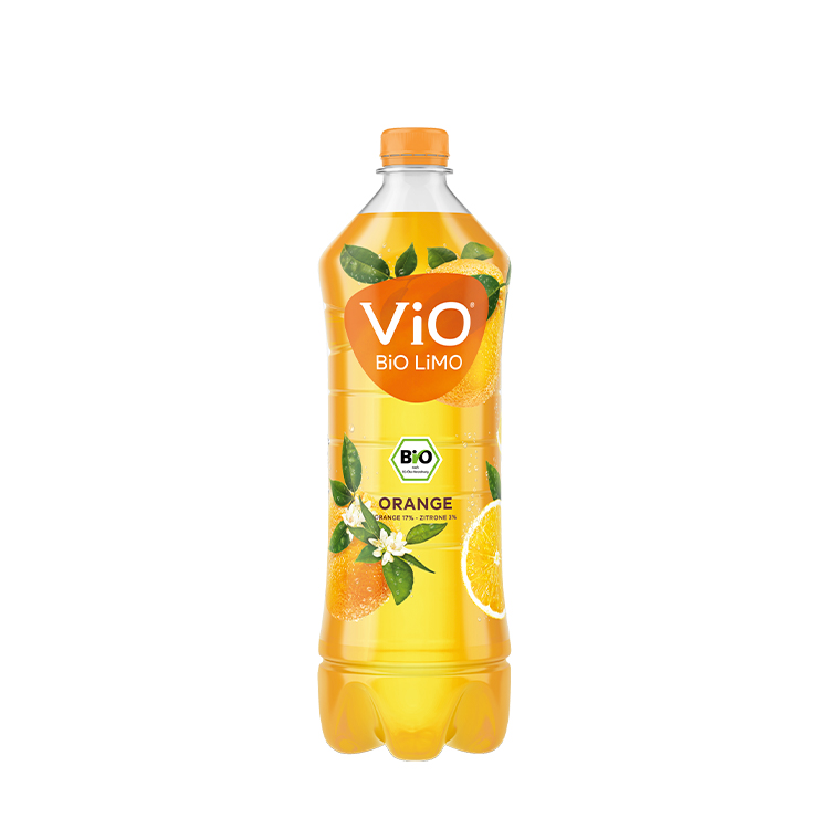 Eine Einliter-Flasche ViO BiO LiMO Orange