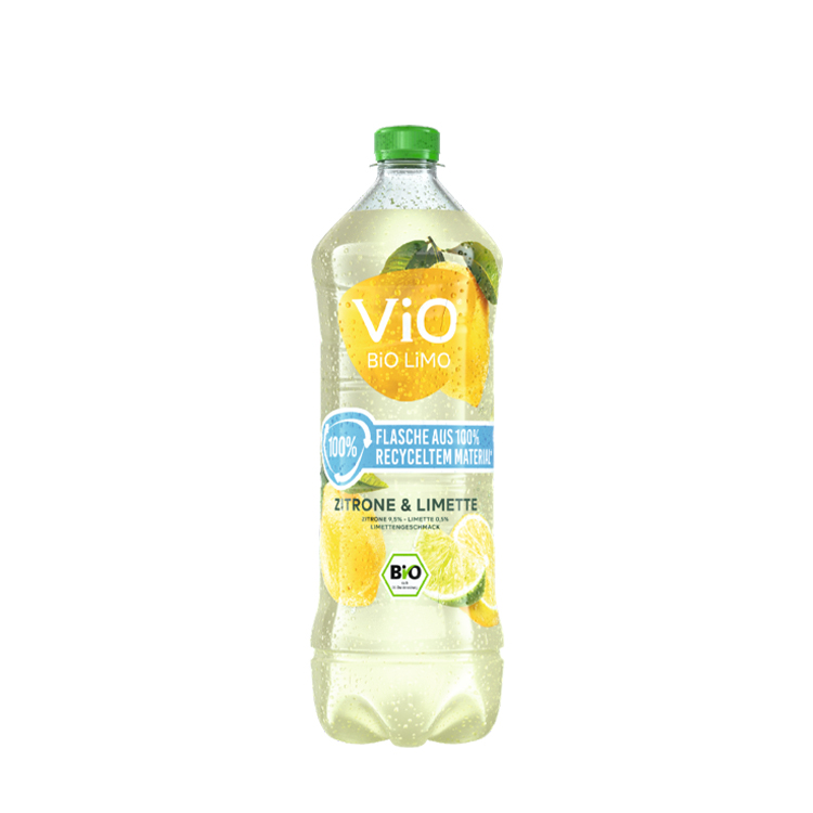 Eine Einliterflasche ViO BiO LiMO Zitrone-Limette