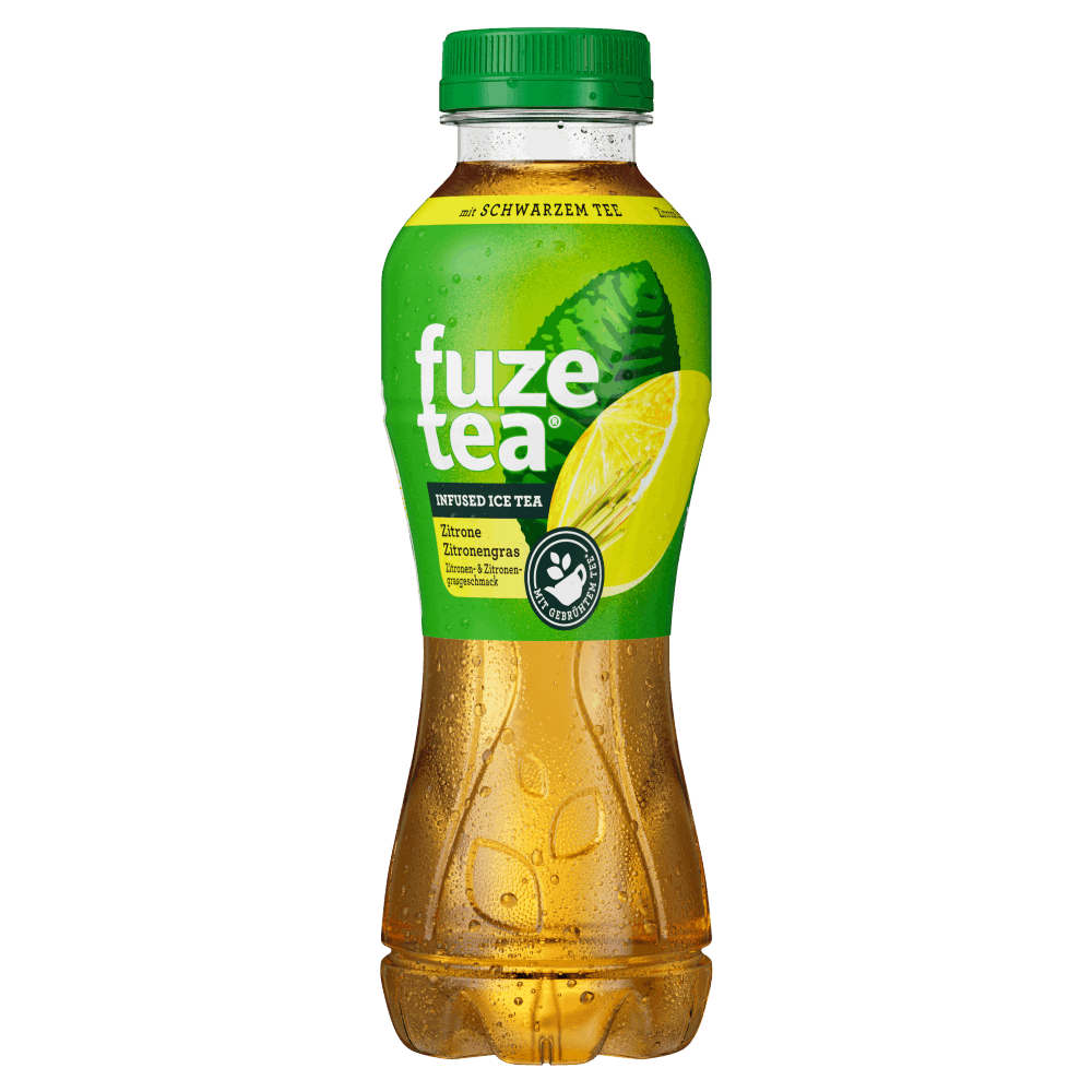 Eine Flasche Fuze Tea Schwarzer Tee Zitrone Zitronengrass