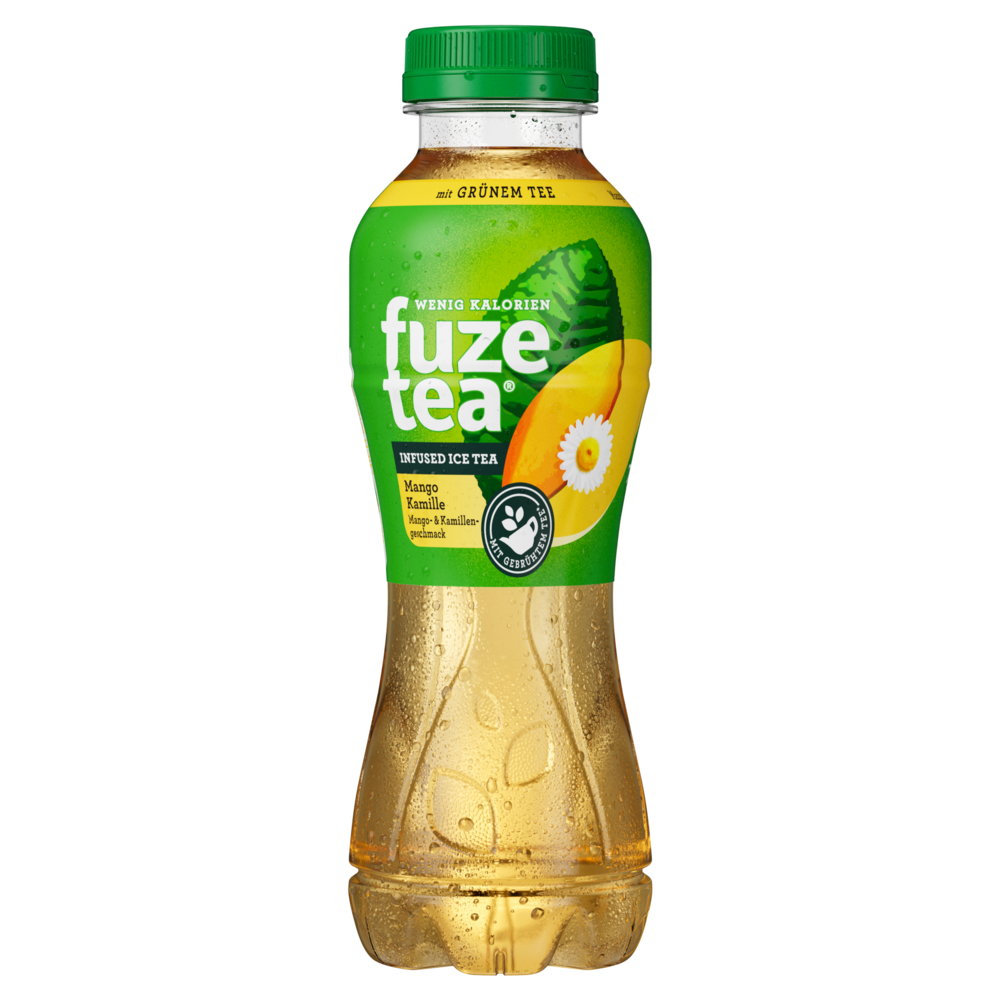 Eine Flasche Fuze Tea Grüner Tee Mango Kamille