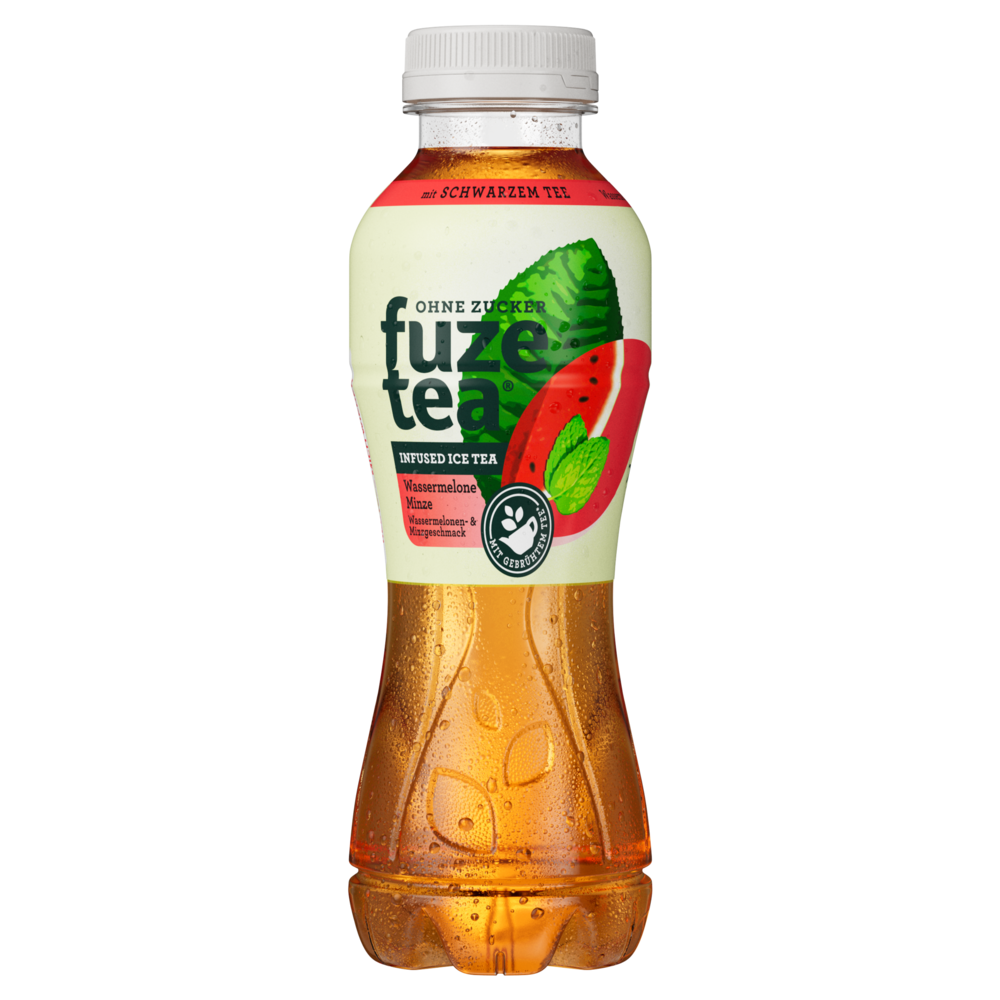 Eine Flasche Fuze Tea Schwarzer Tee Wassermelone Minze