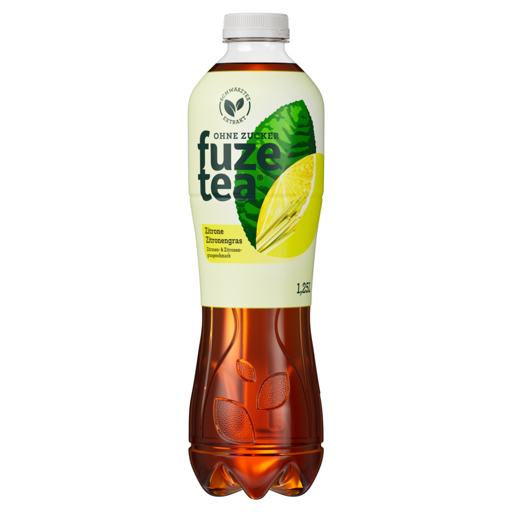 Eine Flasche Fuze Tea Zitrone Zitronengrass Null Zucker