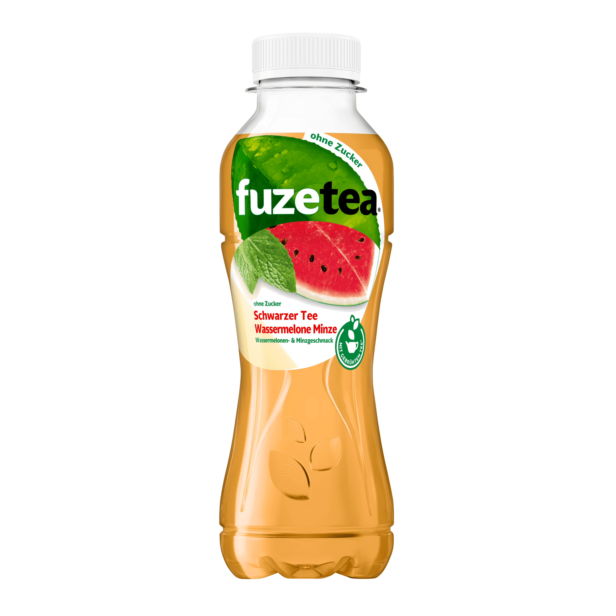 Eine Flasche Fuze Tea Schwarzer Tee Wassermelone Minze