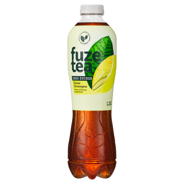 Eine Flasche Fuze Tea Zitrone Zitronengrass Zero