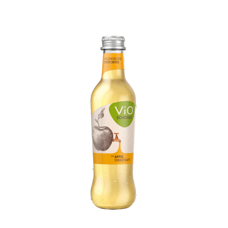 Eine 0,3 Liter-Flasche ViO Schorle Apfel