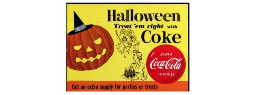 Eine Halloween-Anzeige von Coca-Cola aus den 20er Jahren des zwanzigsten Jahrhunderts. 