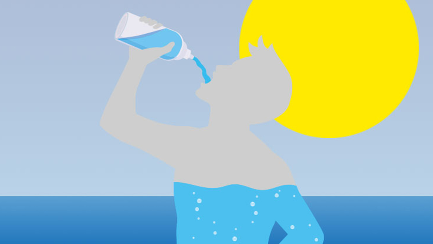 Schematische Darstellung eines trinkenden Menschen an einem sonnigen Tag