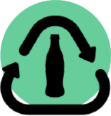 Recycling-Symbol mit Flasche im Mittelpunkt