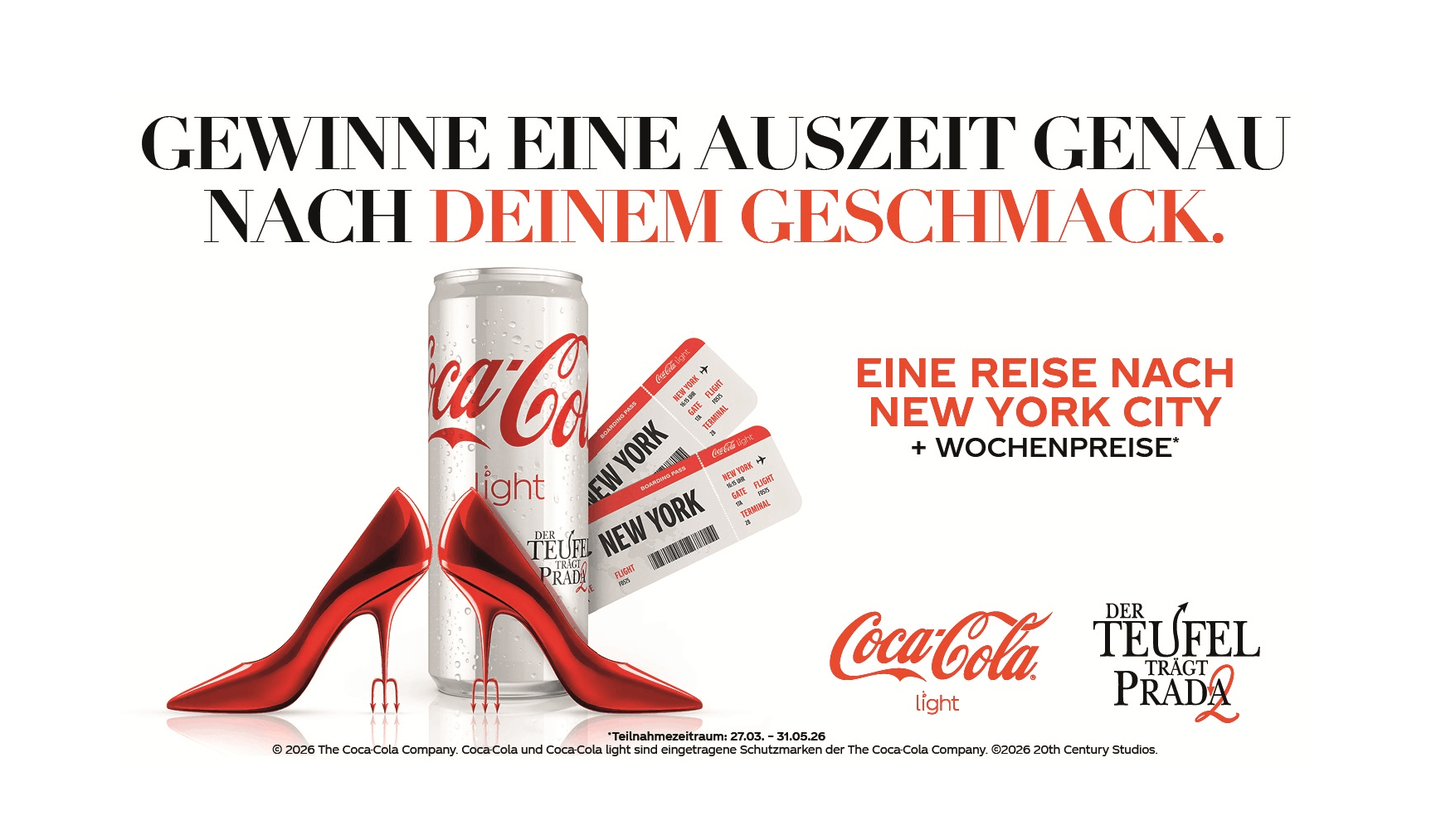 Eine Dose Coca-Cola Light und ein Paar rote High Heels.