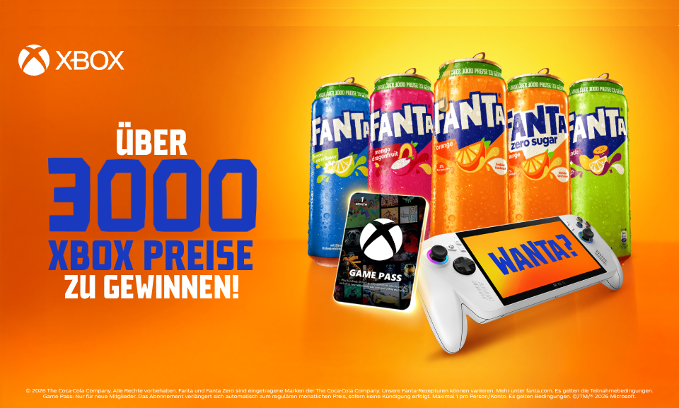 Fanta-Dosen mit einer Xbox-Handheld-Konsole