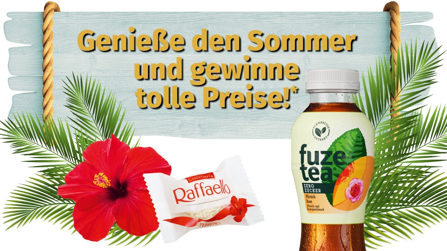 Ein Bild einer Flasche Fuze-Tee und eines Raffaello.