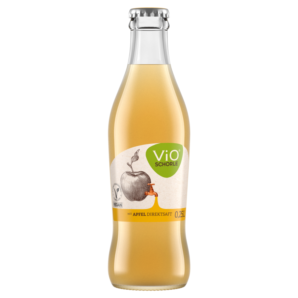 Eine 0,25 Liter-Flasche ViO Schorle Apfel
