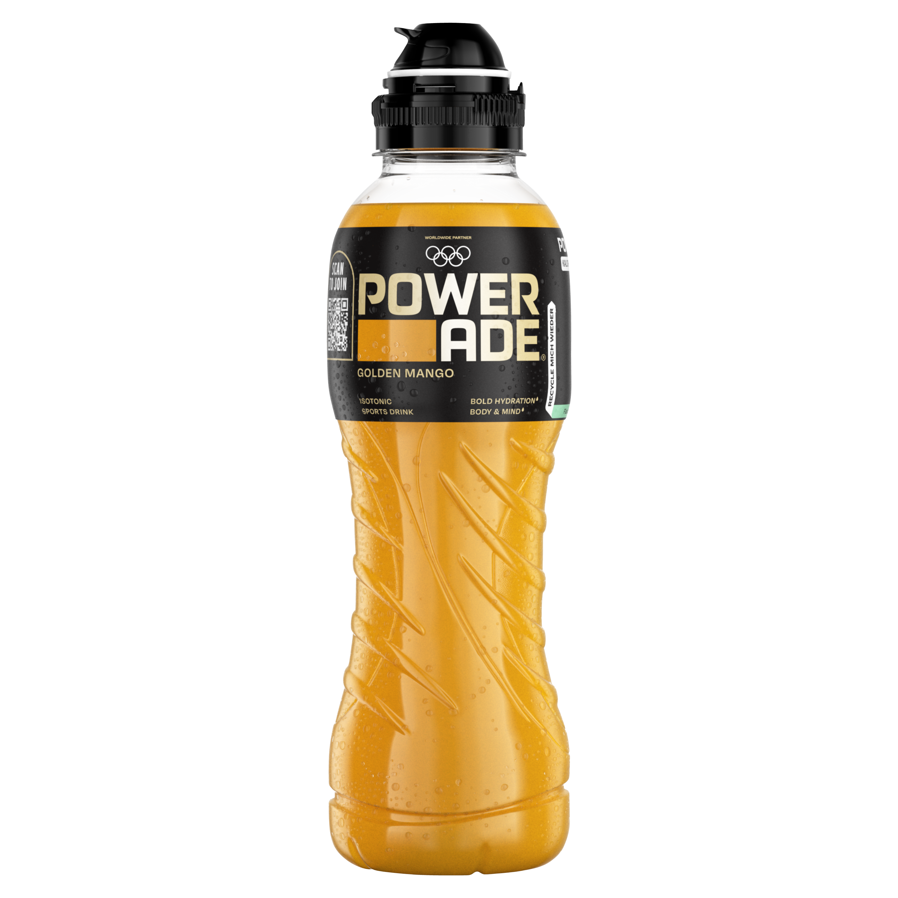 Eine Flasche Powerade Golden Mango PET 500ml
