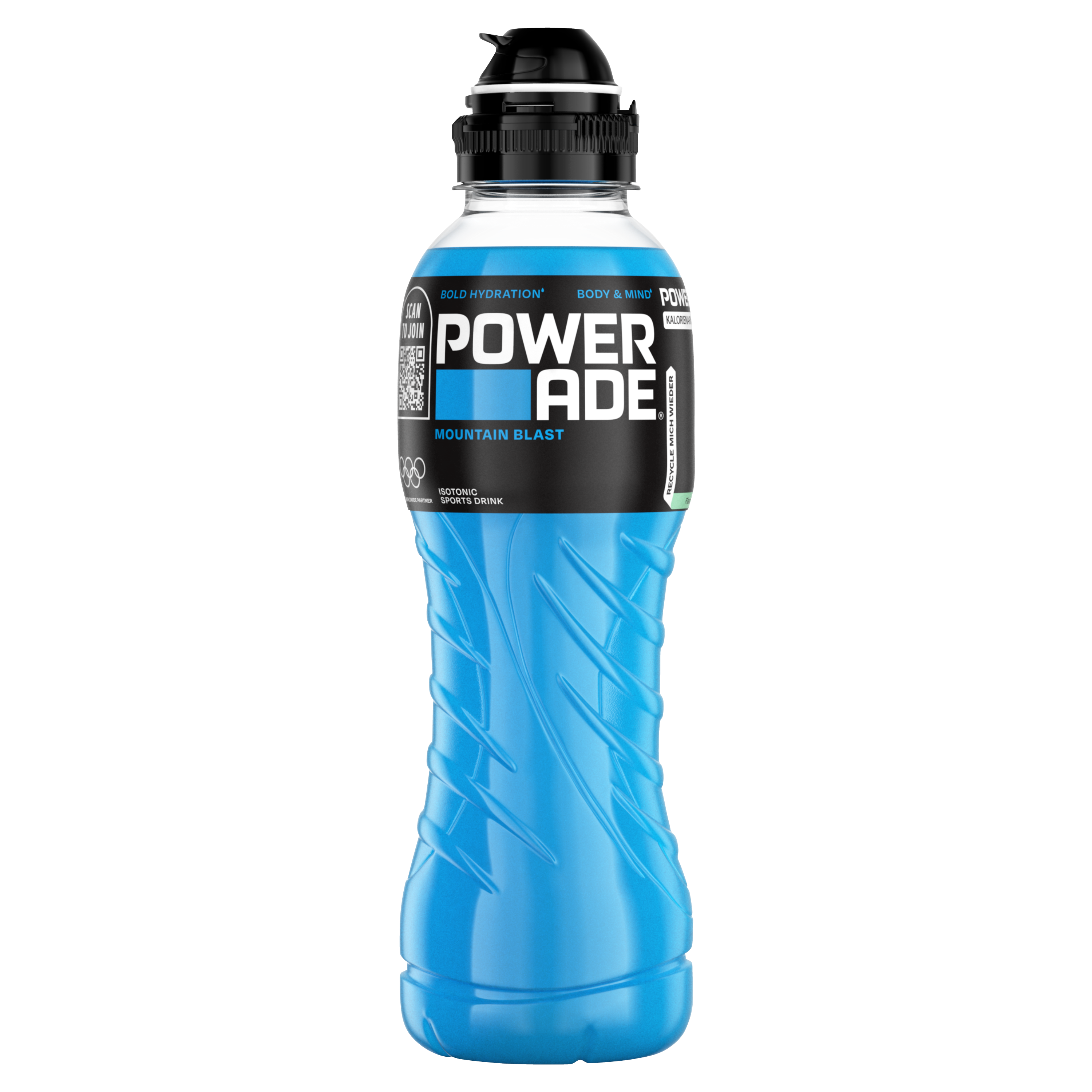 Eine Flasche Powerade Mountain Blast PET 500ml