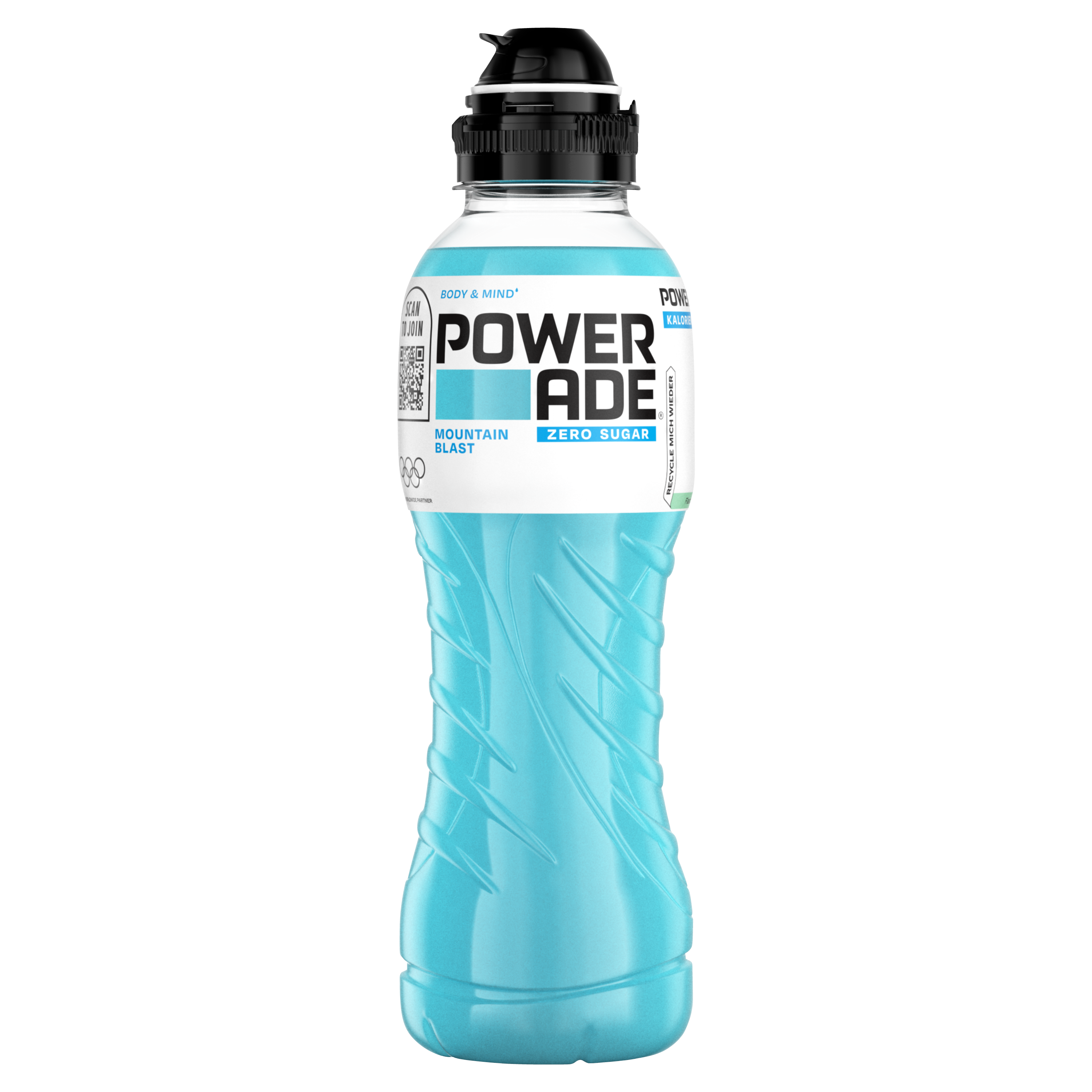 Eine Flasche Powerade Mountain Blast Zero PET 500ml