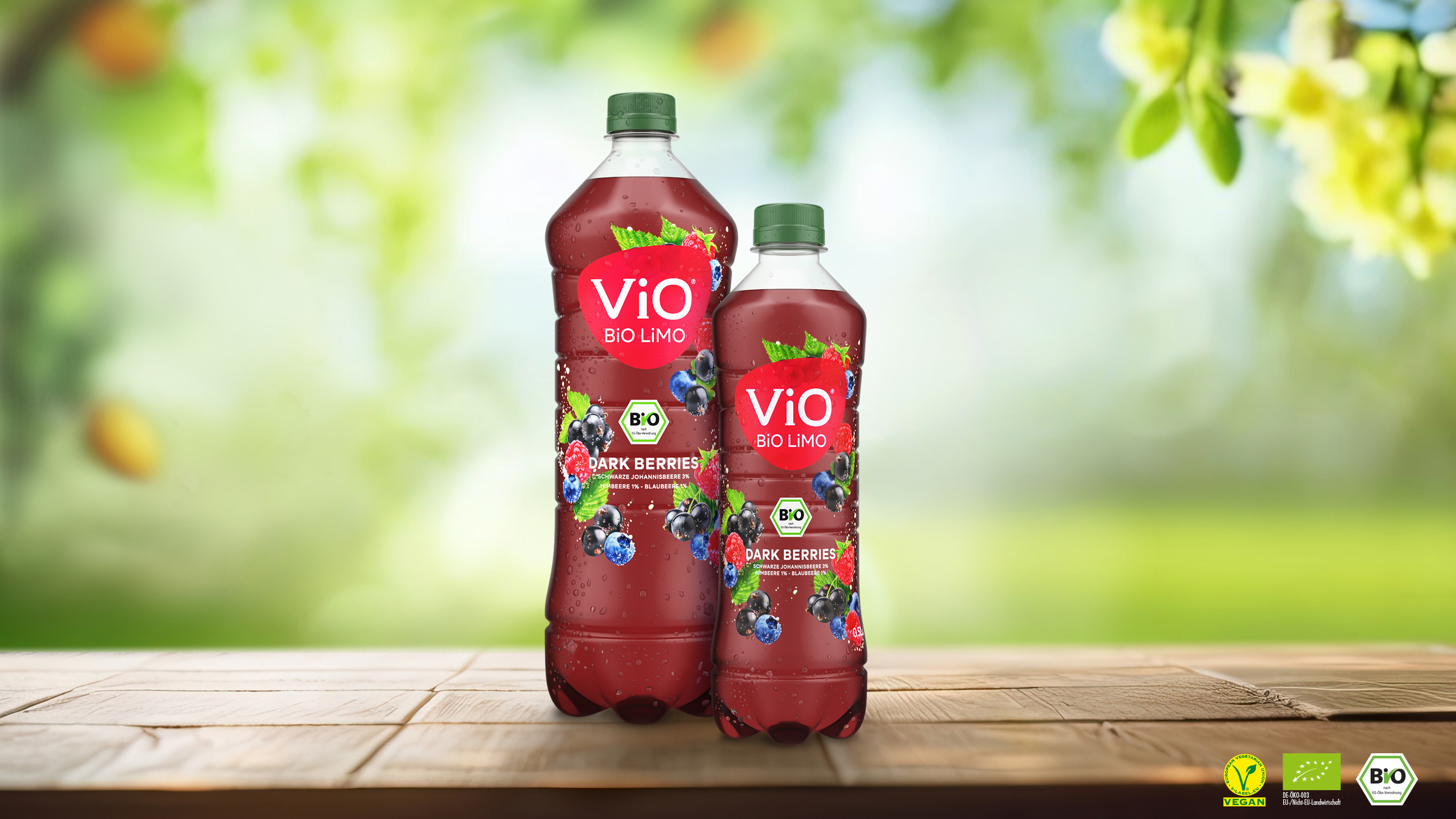 verschiedene Geschmacksrichtungen der Vio Bio-Limo