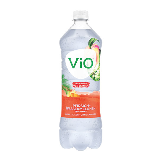 Eine Flasche ViO Pfirsich-Wassermelone Geschmack 1l rPET​