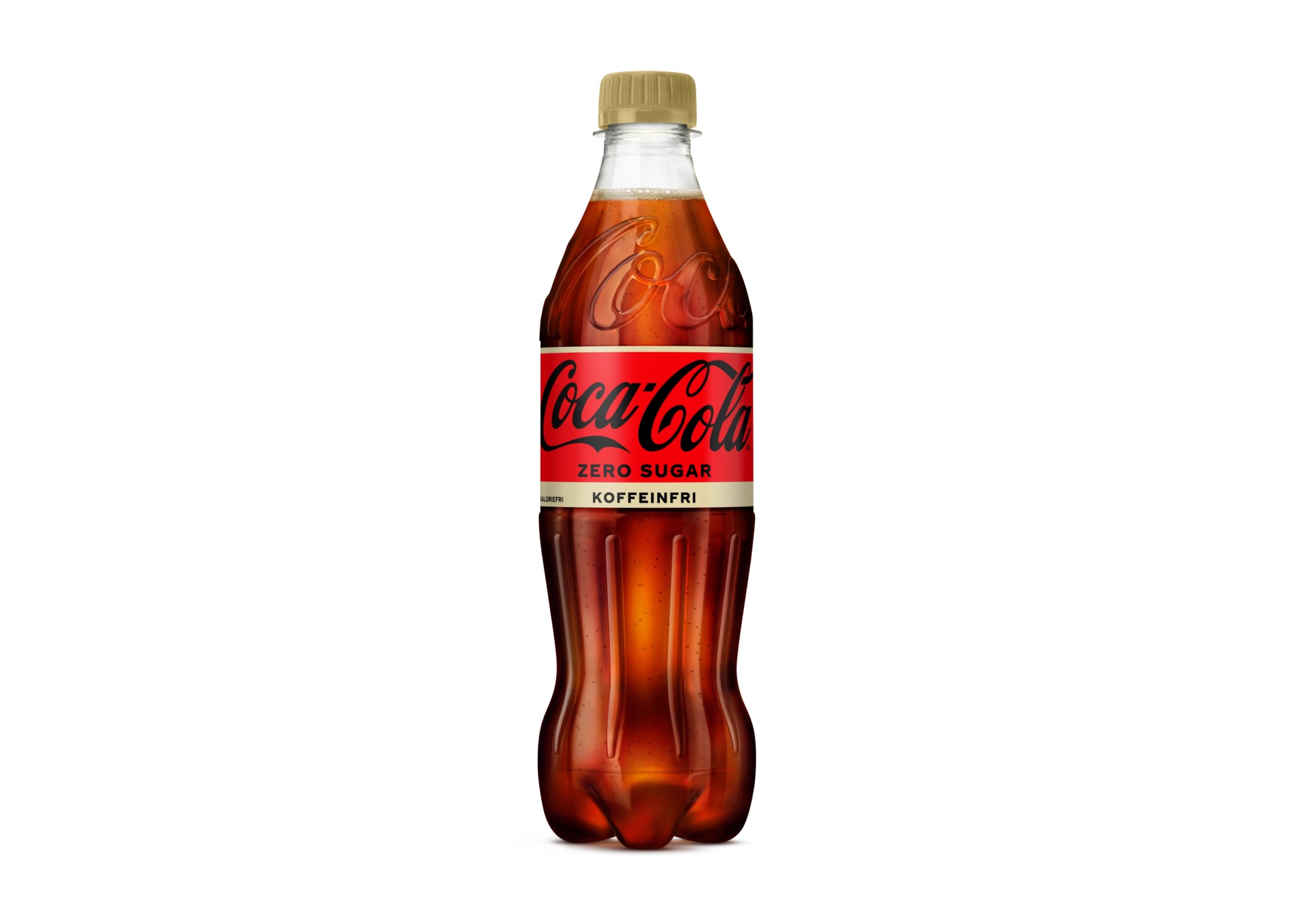 Koffein- og sukkerfri Coca-Cola Zero-plastikflaske på hvid baggrund