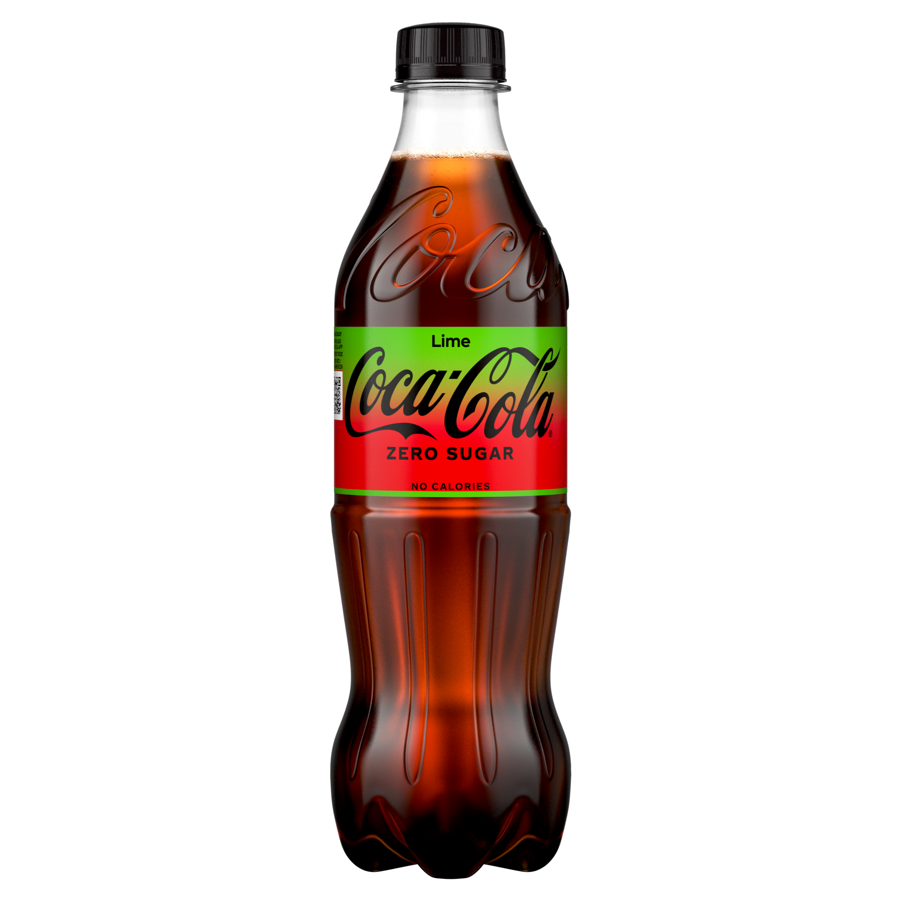 Coca-Cola Zero Sugar Lime-plastikflaske på hvid baggrund