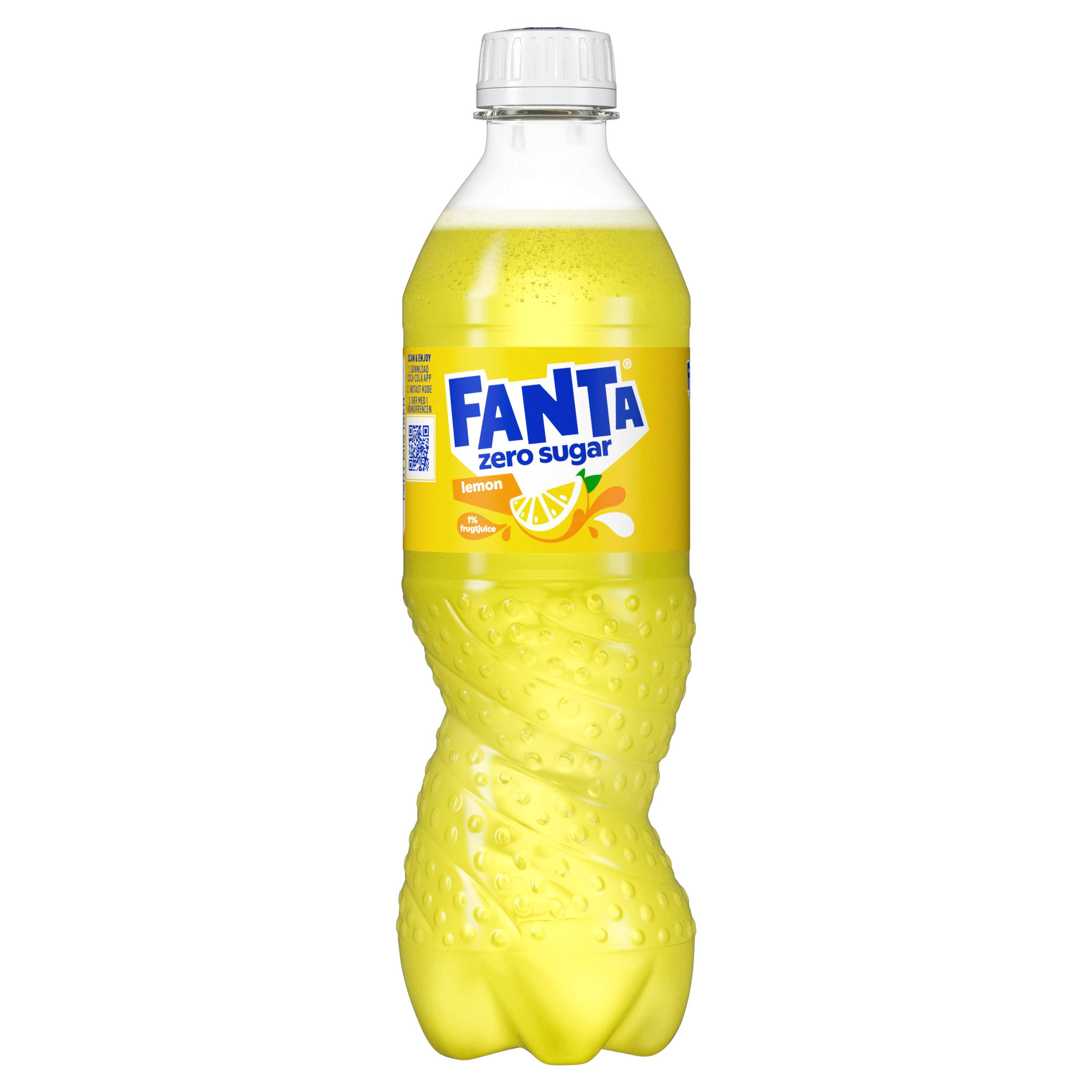 Sukkerfri Fanta Lemon-plastikflaske på grå baggrund