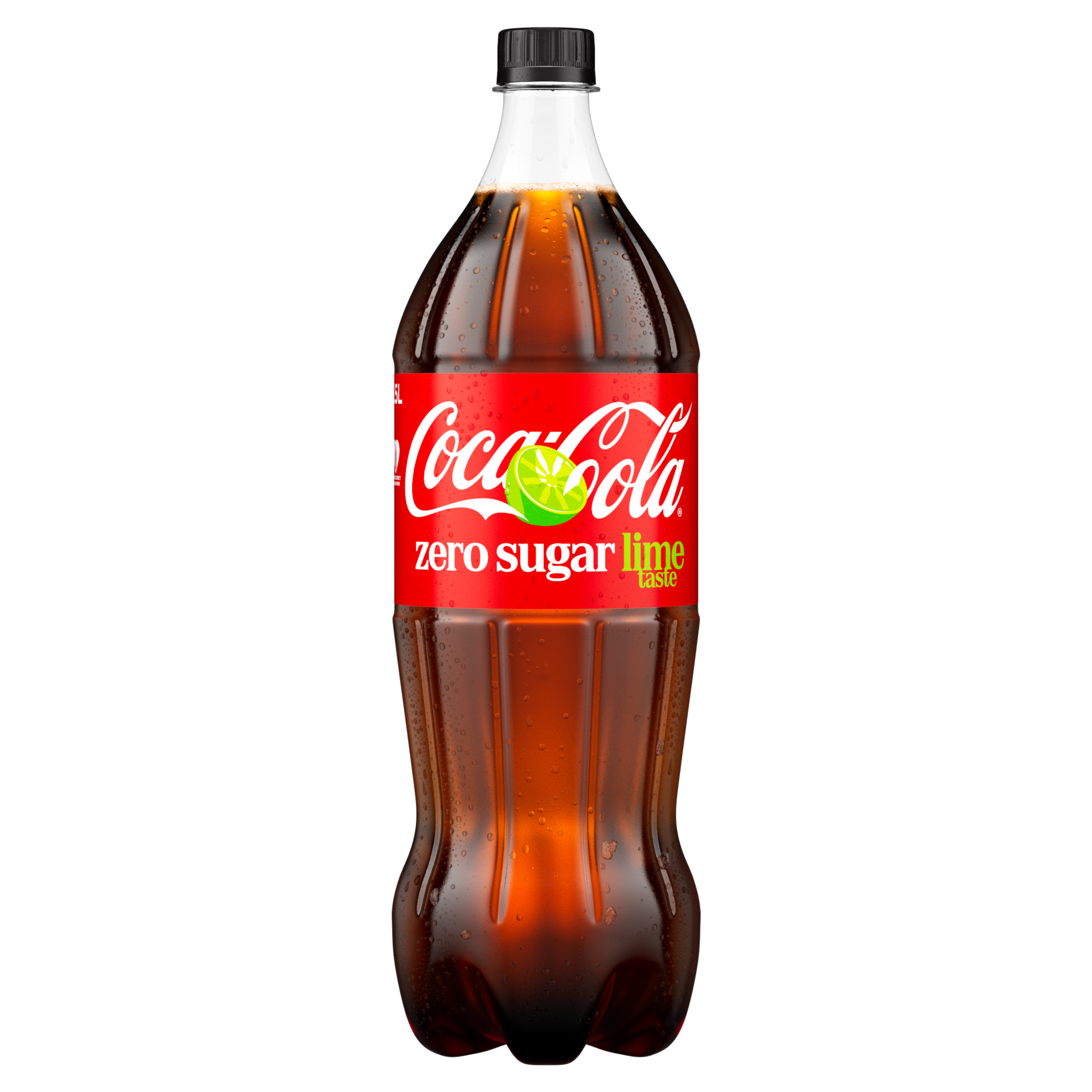 Coca-Cola Zero Sugar Lime-plastikflaske på hvid baggrund
