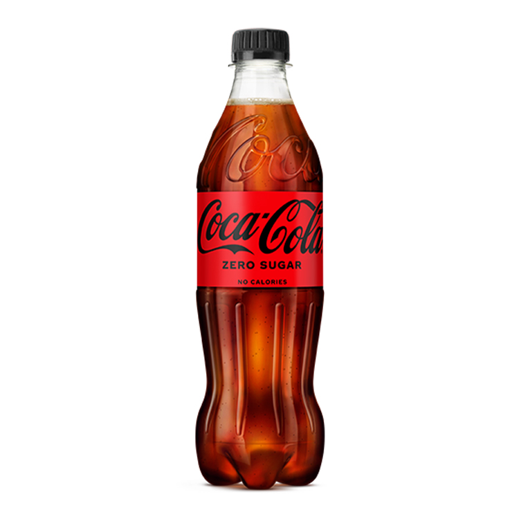 Coca-Cola Zero-plastikflaske på hvid baggrund